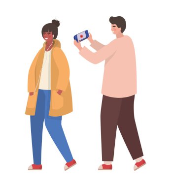 Akıllı telefon vektör tasarımlı kız ve erkek.