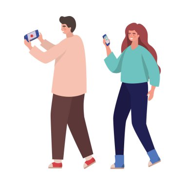 Akıllı telefon vektör tasarımlı kız ve oğlan