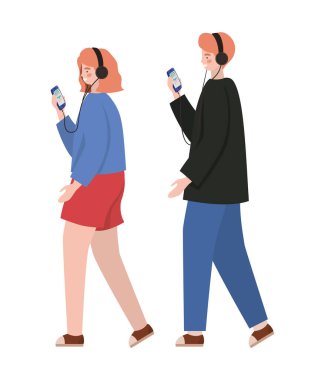 Akıllı telefon vektör tasarımlı kız ve erkek.