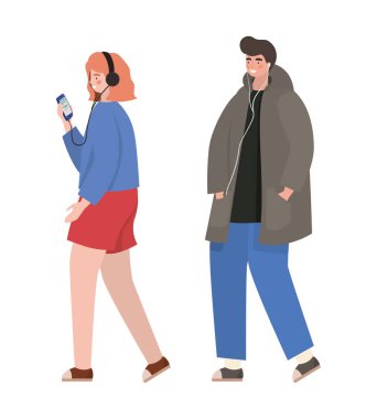 Akıllı telefon vektör tasarımlı kız ve erkek.