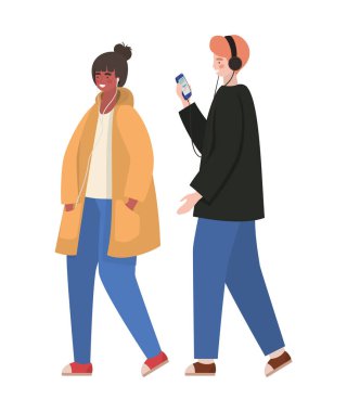 Akıllı telefon vektör tasarımlı kız ve erkek.