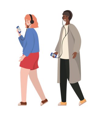 Akıllı telefon vektör tasarımlı kız ve erkek.