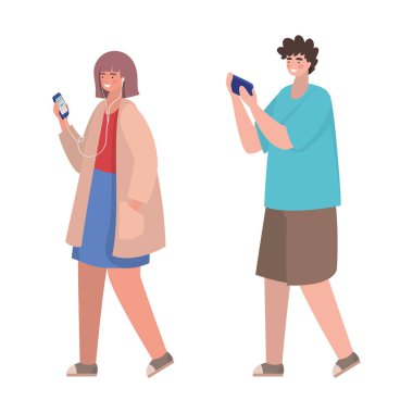 Akıllı telefon vektör tasarımlı kız ve oğlan