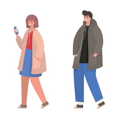 Akıllı telefon vektör tasarımlı kız ve oğlan