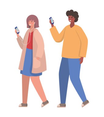 Akıllı telefon vektör tasarımlı kız ve erkek.