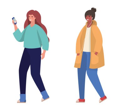 Akıllı telefonlar vektör tasarımlı kızlar