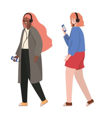 Akıllı telefonlar vektör tasarımlı kızlar