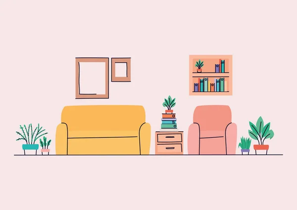 Obývací pokoj s gaučem a židle vektor design — Stockový vektor