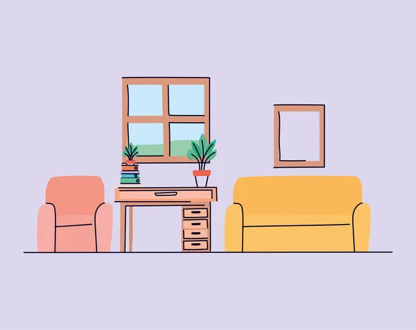 Salón con sofá y silla de diseño vectorial — Archivo Imágenes Vectoriales