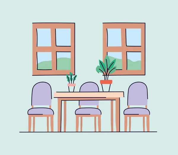 Salle à manger avec table et chaises design vectoriel — Image vectorielle