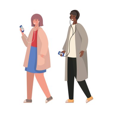 Akıllı telefon vektör tasarımlı kız ve oğlan