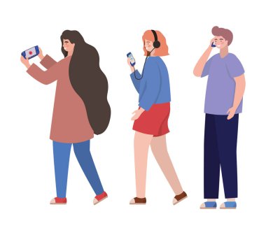 Akıllı telefon vektör tasarımlı kızlar ve oğlanlar