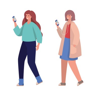 Akıllı telefonlar vektör tasarımlı kızlar