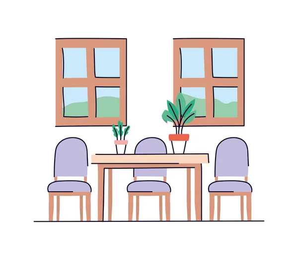 Isolated home table with chairs vector design — 스톡 벡터