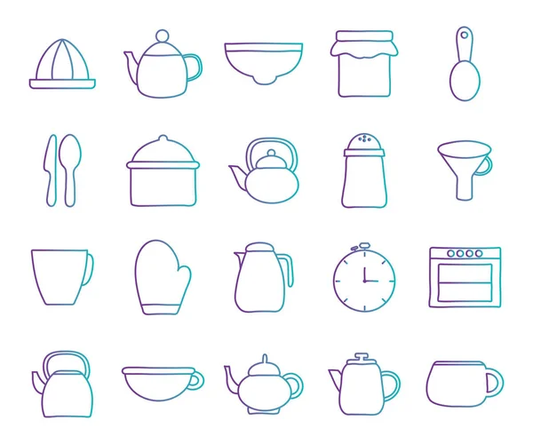 Koken en keuken decoratieve elementen gradiënt stijl pictogram set vector ontwerp — Stockvector