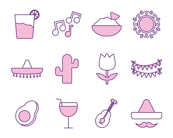 Style ligne mexicaine icône set vectoriel design — Image vectorielle