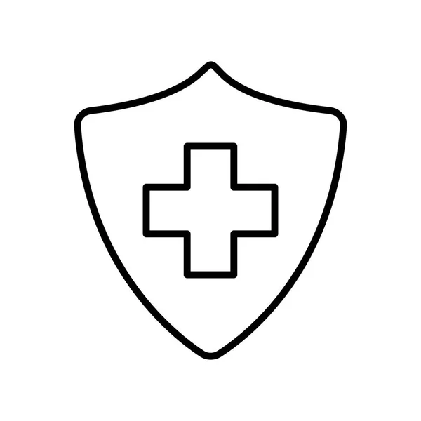 Cruz aislada dentro de la línea de escudo estilo icono diseño vectorial — Archivo Imágenes Vectoriales