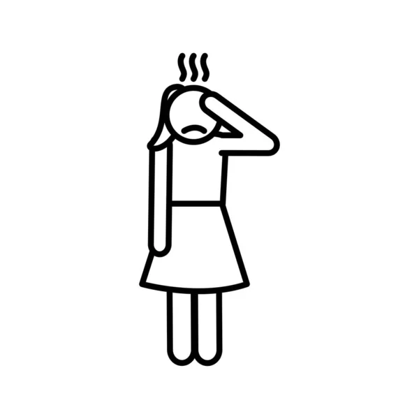 Żeński awatar z bólem głowy linia styl ikona wektor projekt — Wektor stockowy