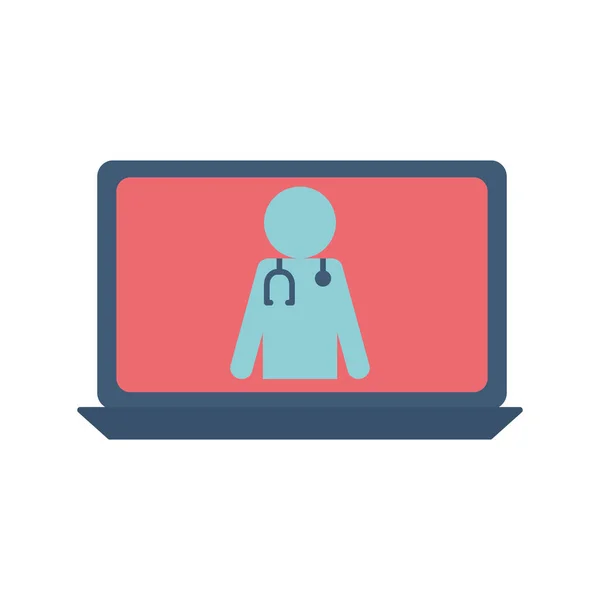Avatar medico con stetoscopio all'interno del computer portatile stile piatto icona vettoriale design — Vettoriale Stock