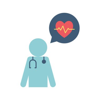 Stetoskop ve kalp atışı kabarcığı düz stil ikon vektör tasarımlı Avatar doktor