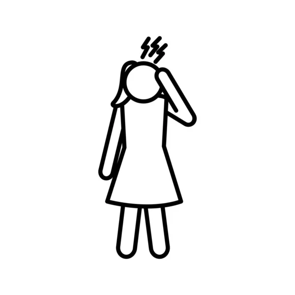 Avatar femminile con disegno vettoriale icona stile linea mal di testa — Vettoriale Stock