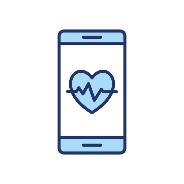 Pulso del corazón dentro de la línea de teléfonos inteligentes y llenar el diseño icono de estilo vector — Archivo Imágenes Vectoriales