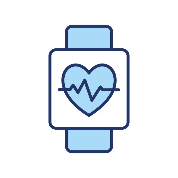 Pulso del corazón dentro de la línea de reloj inteligente y el diseño de vector icono de estilo de relleno — Vector de stock