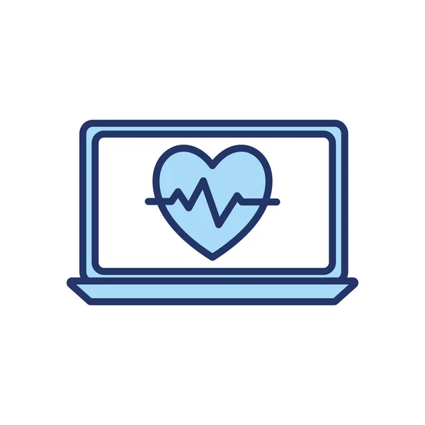 Pulso del corazón dentro de la línea del ordenador portátil y llenar el diseño icono de estilo vector — Archivo Imágenes Vectoriales