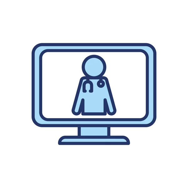 Avatar medico con stetoscopio all'interno della linea di computer e riempire stile icona vettoriale design — Vettoriale Stock