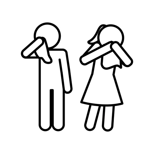 Tosse avatar femminile e maschile con disegno vettoriale icona stile linea di tessuto — Vettoriale Stock