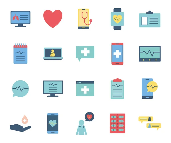 Geïsoleerde gezondheid online platte stijl pictogram set vector ontwerp — Stockvector