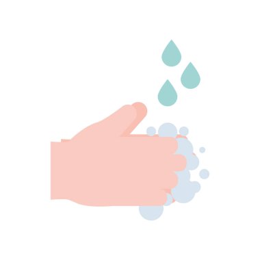 Sabun ve su ile izole edilmiş eller düz biçim ikon vektör tasarımını düşürür