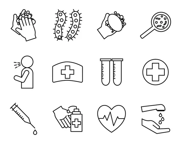 Covid 19 line style icon set vector design — 스톡 벡터