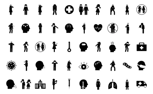 Covid 19 silhouette style icône set vectoriel design — Image vectorielle