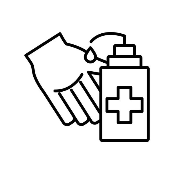 Hand and bottle with cross line style icon vector design — Stock Vector