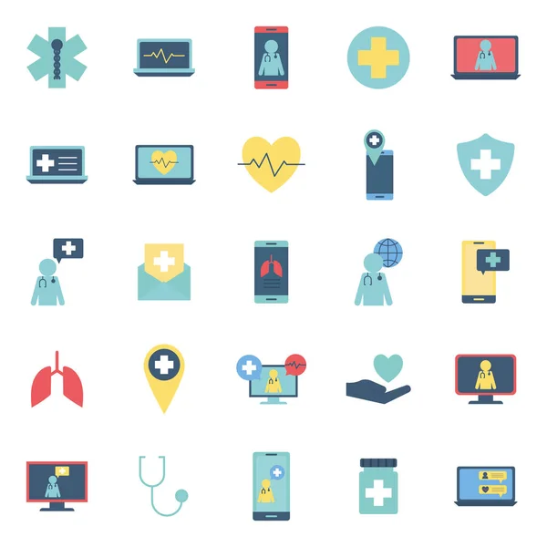 Изолированное здоровье онлайн дизайн иконки набора векторов — стоковый вектор
