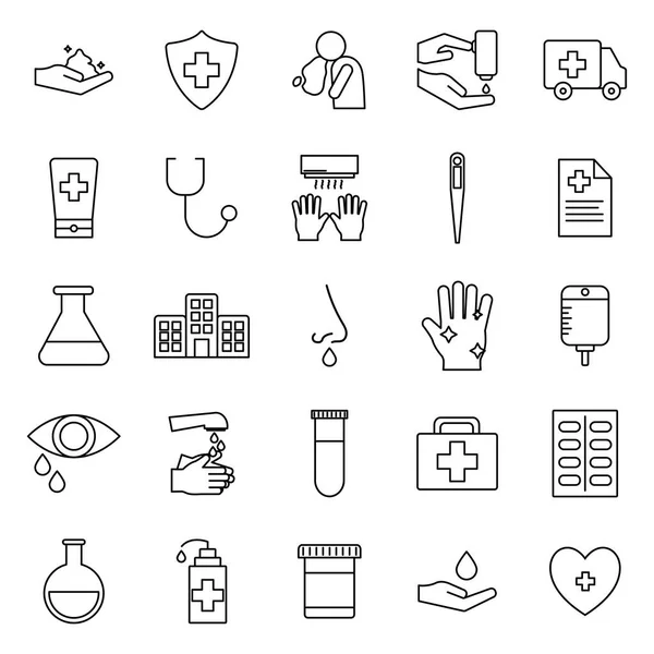 Covid 19 lijn stijl pictogram set vector ontwerp — Stockvector