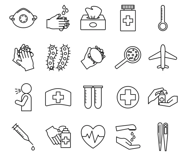 Covid 19 línea icono de estilo conjunto de vectores de diseño — Vector de stock