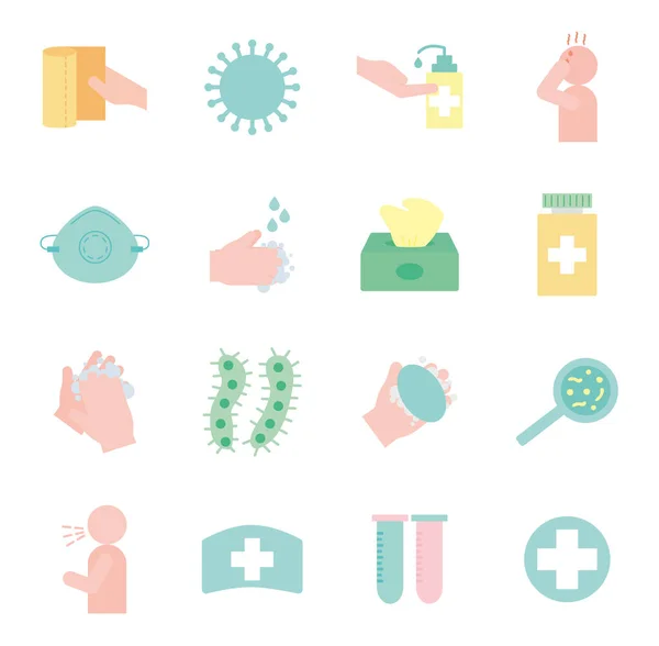 Covid 19 icono de estilo plano conjunto de vectores de diseño — Vector de stock