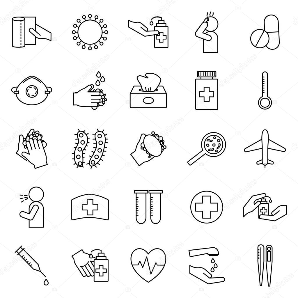 Covid 19 line style icon set vector design