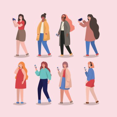 Akıllı telefonlar vektör tasarımlı kızlar