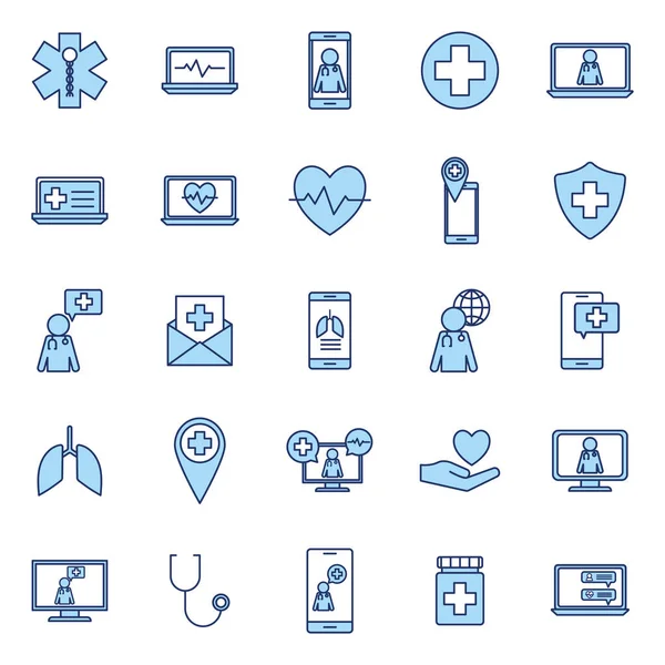 Línea de salud aislada en línea y diseño de vectores de iconos de estilo de relleno — Vector de stock