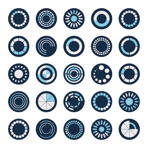 Carregando círculos bloco estilo ícone conjunto vetor design — Vetor de Stock