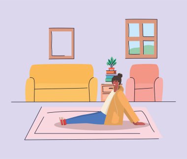 Ev vektörü tasarımında kulaklık takan kız