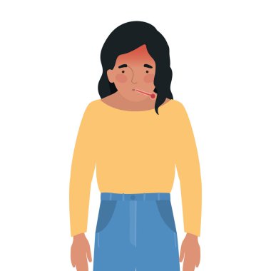 Ateşli ve termometre vektör tasarımlı Avatar kadın.