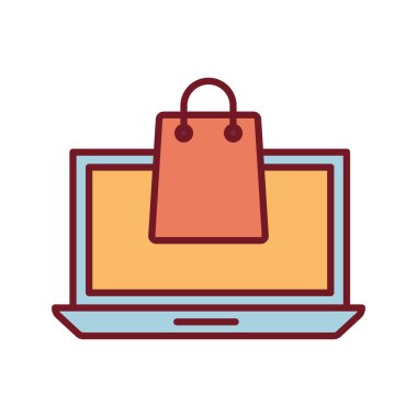 alışveriş çantası ve dizüstü bilgisayar satırı ve biçim ikonu vektör tasarımını doldur