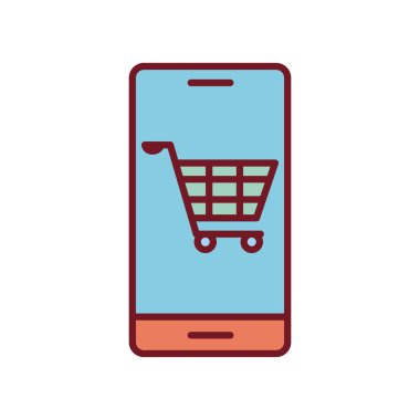 Akıllı telefon hattı içinde alışveriş arabası ve biçim ikonu vektör tasarımını doldur
