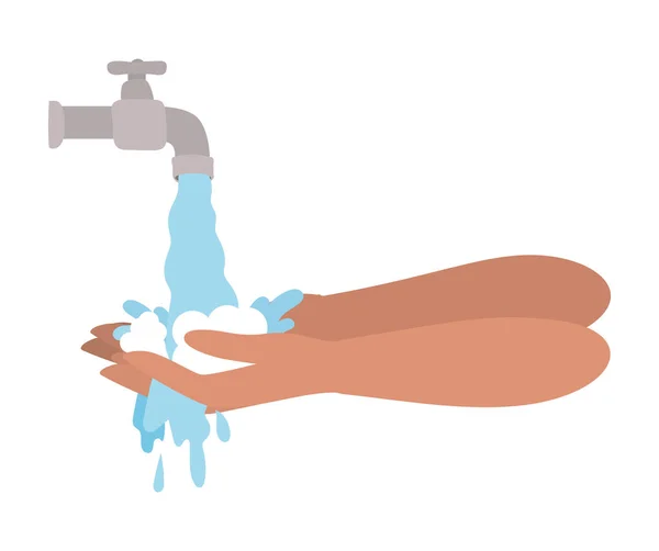 İzole edilmiş eller su musluğu vektör tasarımı altında yıkanır. — Stok Vektör