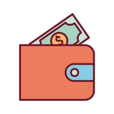 Cüzdan satırı içinde izole para faturası ve biçim ikon vektör tasarımı