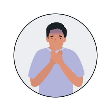 Avatar adamın midesi bulanıyor. Baş dönmesi ve mide bulandırıcı vektör tasarımı.